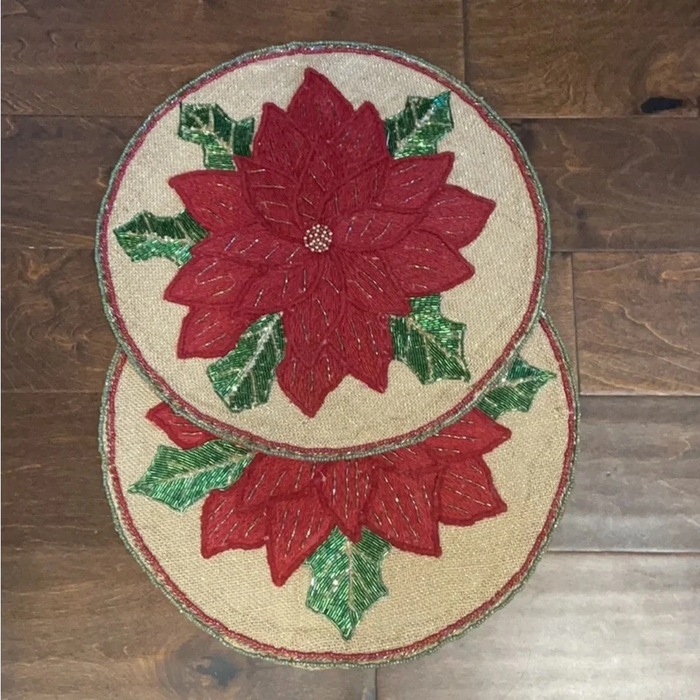 2 Cynthia Rowley Christmas Poinsettia Beaded Round 15